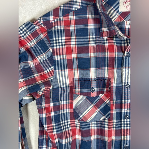 Men's Brooks Brothers Large Extra Slim Red and Blue Plaid Shirt - Picture 4 of 10